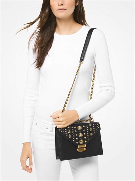 michael kors whitney large embellished leather shoulder bag|michaelkhorsbeigecolorleatherquiltedlookchainandleatherstrap.